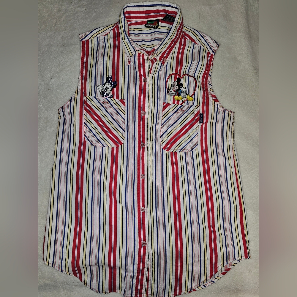 Vintage Disney Mickey Unlimited Sleeveless Button Down Shirt Sz Med Jerry Leigh